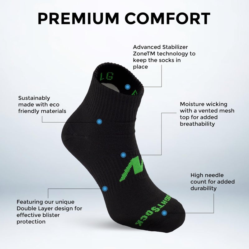 Wrightsock Anti-Blister Double Layer Running II Quarter Sock Color Black Size L - Image 2